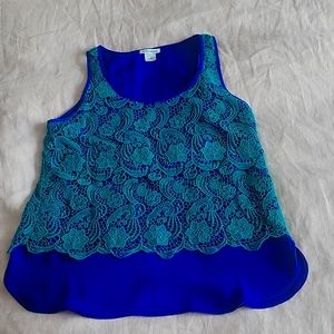 Club Monaco Embroidered Sleeveless Teal and Blue Tank Size Medium